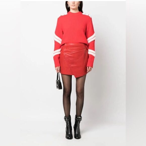 Zadig & Voltaire Junko Cuir biker moto red Leather mini skirt.  Size 40. NWT - Picture 1 of 13